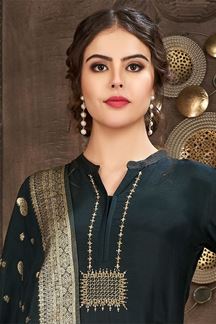 Picture of Marvelous Dark Green Art Silk Designer Salwar Suit for Mehendi and Festive occasions