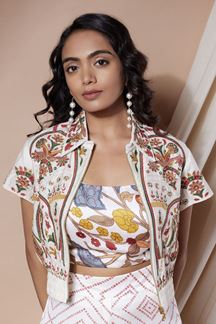 Picture of Splendid White Silk Designer Indo-Western Suit with Jacket for Haldi and Mehendi