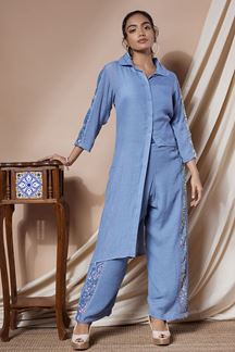 Picture of Fascinating Blue Georgette Designer Co-Ord Suit for Party