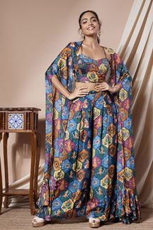 Picture of Glorious Silk Designer Indo-Western Suit with Long Cape for Sangeet and Party wear