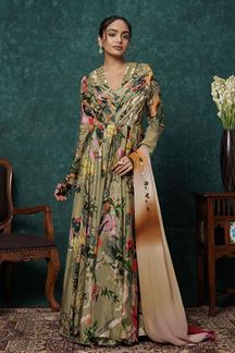 Picture of Heavenly Green Printed Designer Anarkali Suit for Haldi and Mehendi