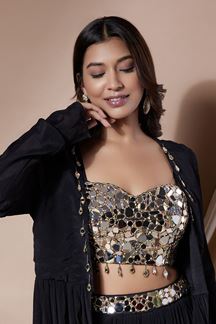 Picture of Beautiful Black Designer Indo-Western Suit with Mirror Work for Sangeet and Party