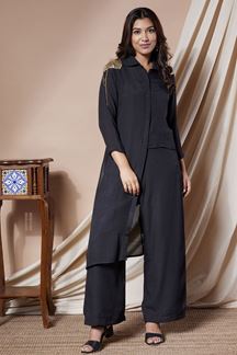 Picture of Exuberant Solid Black Designer Co-Ord Suit for Party