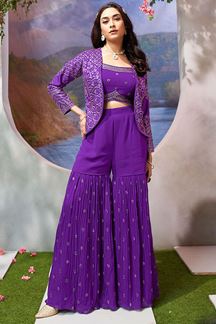 Picture of Trendy Purple Designer Indo-Western Suit with Jacket for Sangeet and Haldi