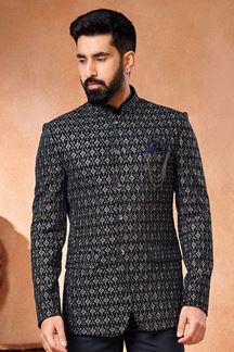 Picture of Charismatic Navy Blue Designer Men’s Wear Jodhpuri Jacket for Engagement and Reception