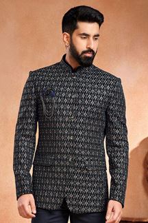 Picture of Charismatic Navy Blue Designer Men’s Wear Jodhpuri Jacket for Engagement and Reception