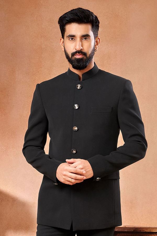 Picture of Splendid Black Designer Mens Wear Bandhgala Jodhpuri Jacket for Party wear and Reception