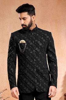Picture of Amazing Black Designer Bandhgala Jodhpuri Men’s Wear Jacket for Sangeet and Reception