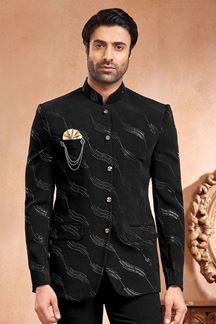 Picture of Awesome Black Designer Mens Wear Bandhgala Jodhpuri Jacket for Sangeet and Reception