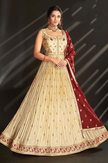 Picture of Heavenly Golden Silk Designer Anarkali Suit for Engagement, Wedding, and Reception