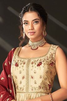 Picture of Heavenly Golden Silk Designer Anarkali Suit for Engagement, Wedding, and Reception