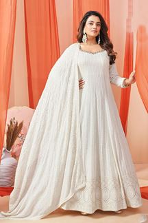Picture of Impressive White Georgette Designer Anarkali Suit for Party, Festival