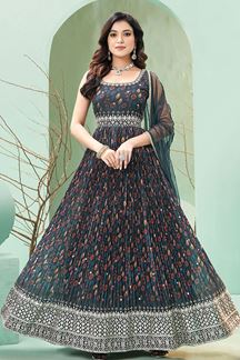 Picture of Glorious Teal Georgette Designer Anarkali Suit for Engagement, Wedding, and Reception