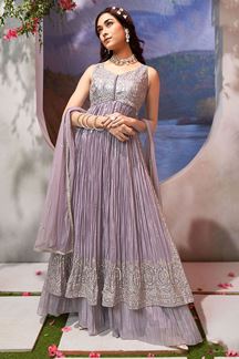 Picture of Creative Purple Chinon Designer Salwar Suit for Engagement, Wedding, and Reception