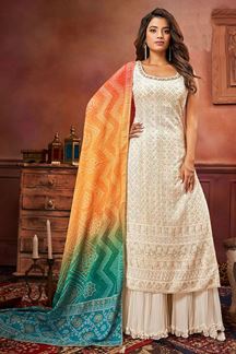Picture of Outstanding Cream Georgette Designer Salwar Suit for Engagement and Reception