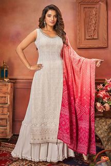 Picture of Splendid White Georgette Designer Salwar Suit for Engagement and Reception