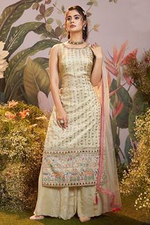 Picture of Charismatic Cream Chinon Designer Salwar Suit for Engagement, Wedding, and Reception
