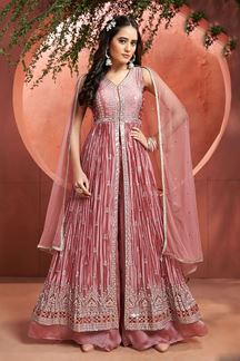 Picture of Flawless Pink Chinon Designer Salwar Suit for Engagement, Wedding, and Reception