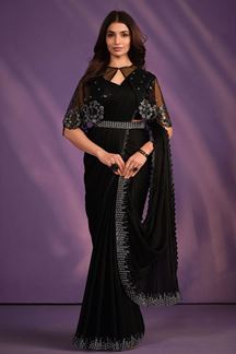Picture of Heavenly Black Designer Ready to Wear Saree with Cape for Reception and Sangeet