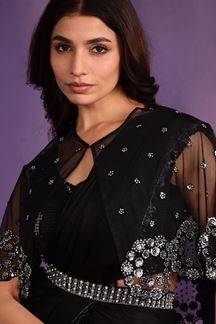 Picture of Heavenly Black Designer Ready to Wear Saree with Cape for Reception and Sangeet