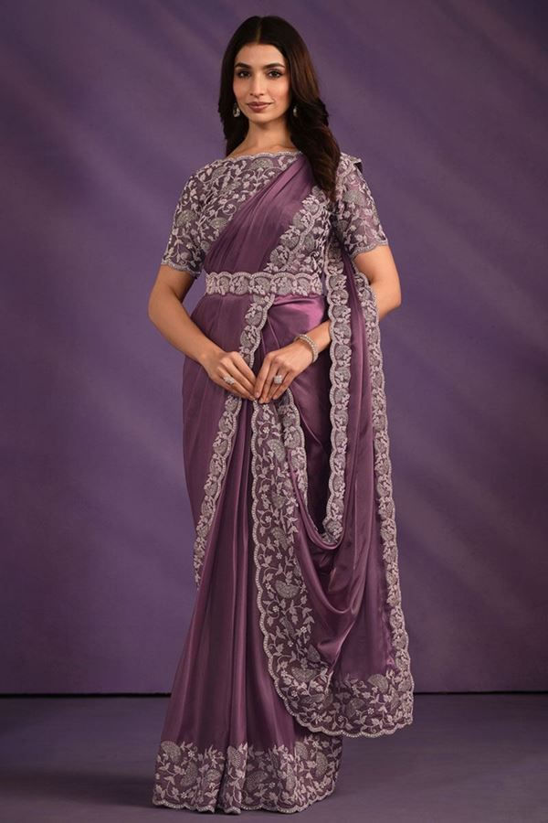Picture of Surreal Mauve Designer Ready to Wear Saree with Belt for Engagement, Reception, and Party