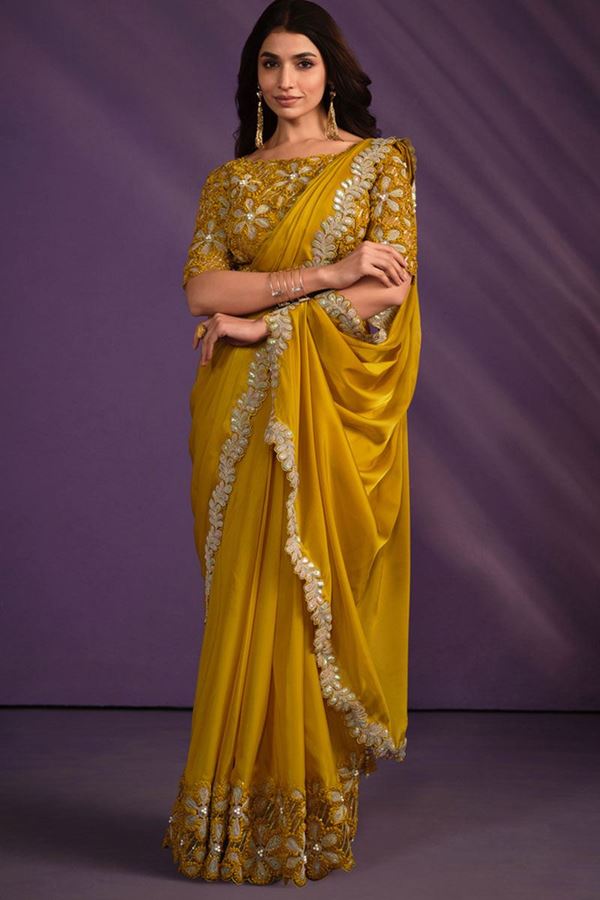 Picture of Classy Designer Ready to Wear Saree for Haldi and Mehendi