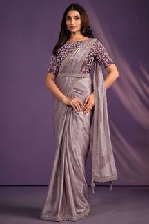 Picture of Mesmerizing Purple Georgette Designer Ready to Wear Saree with Belt for Engagement and Reception
