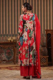 Picture of Lovely Floral Printed Red Designer Palazzo Suit for Party and Festivals