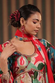 Picture of Lovely Floral Printed Red Designer Palazzo Suit for Party and Festivals