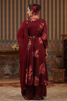 Picture of Artistic Maroon Floral Printed Designer Palazzo Suit for Party and Festivals