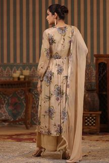 Picture of Magnificent Beige Floral Printed Designer Palazzo Suit for Party and Festivals
