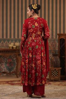 Picture of Heavenly Red Floral Printed Designer Palazzo Suit for Party and Festivals