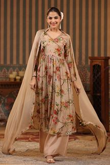 Picture of Glorious Cream Floral Printed Designer Palazzo Suit for Party and Festivals