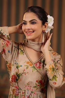 Picture of Glorious Cream Floral Printed Designer Palazzo Suit for Party and Festivals