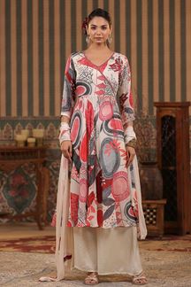 Picture of Divine Off white Printed Designer Palazzo Suit for Party and Festivals