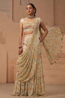 Picture of Divine Floral Printed Designer Ready to Wear Saree for Haldi and Mehendi