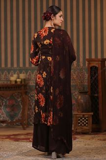 Picture of Pretty Brown Floral Printed Designer Palazzo Suit for Party and Festivals