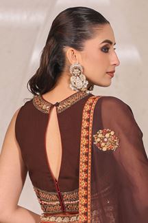 Picture of Lovely Coffee Brown Printed Designer Indo-Western Lehenga Choli for Engagement and Reception