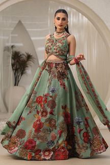 Picture of Trendy Light Green Floral Printed Designer Lehenga Choli for Wedding and Engagement