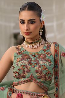 Picture of Trendy Light Green Floral Printed Designer Lehenga Choli for Wedding and Engagement