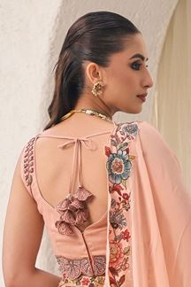 Picture of Glamorous Peach Floral Printed Designer Indo-Western Lehenga Choli for Wedding, Engagement and Reception