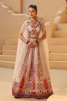 Picture of Attractive Off-White and Peach Printed Designer Indo-Western Lehenga Choli for Wedding, Engagement, and Reception