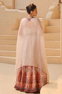 Picture of Attractive Off-White and Peach Printed Designer Indo-Western Lehenga Choli for Wedding, Engagement, and Reception