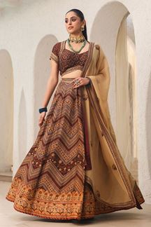 Picture of Aesthetic Coffee Brown Designer Indo-Western Lehenga Choli for Wedding and Engagement