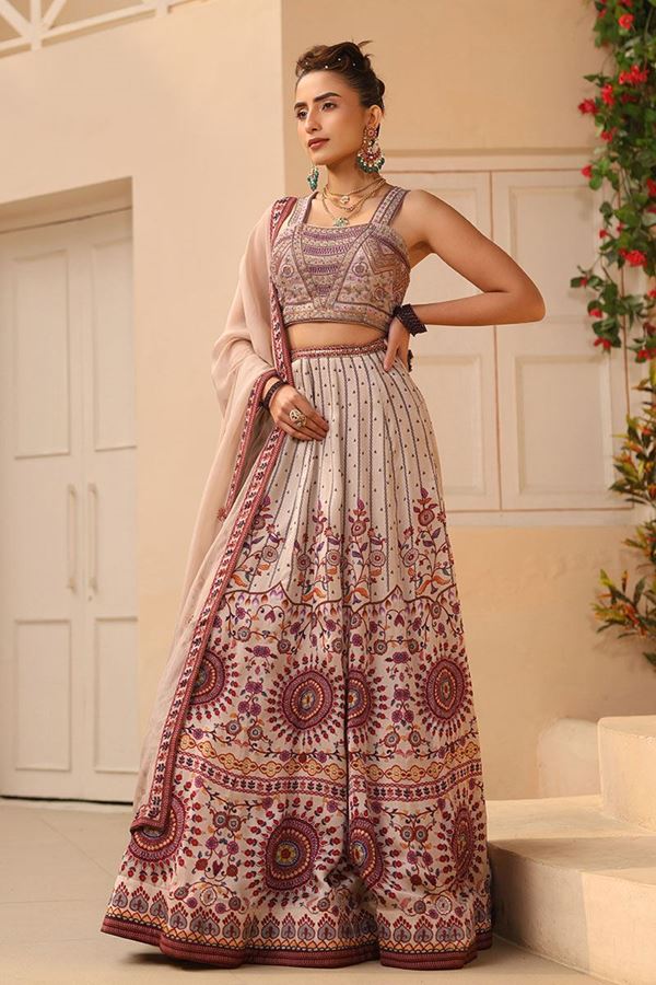 Picture of Enticing Cream Designer Indo-Western Lehenga Choli for Wedding, Engagement, and Reception