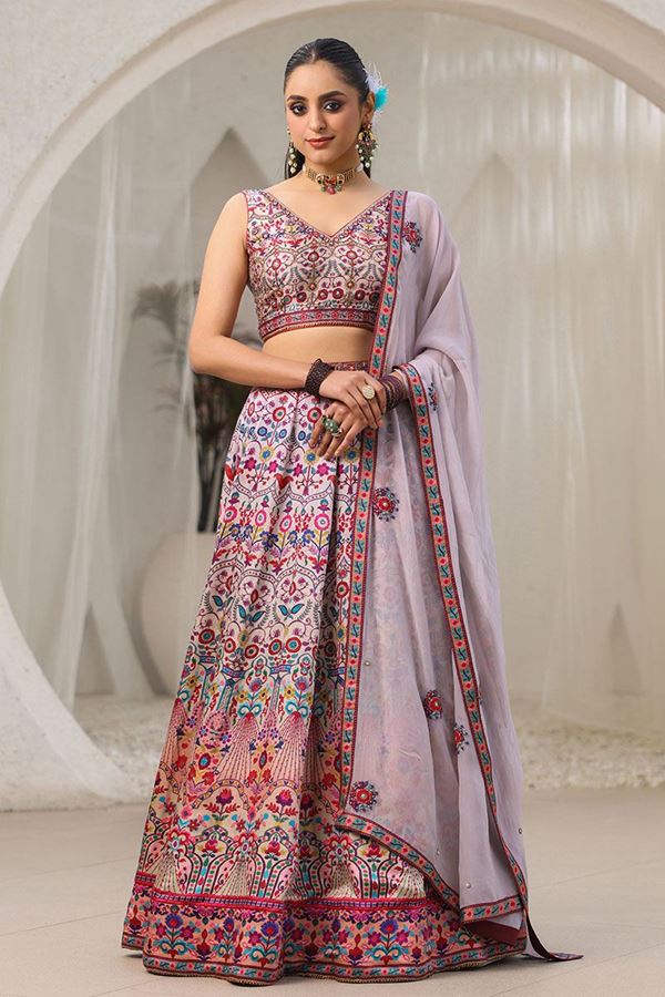 Picture of Artistic Ivory Printed Designer Indo-Western Lehenga Choli for Haldi and Mehendi