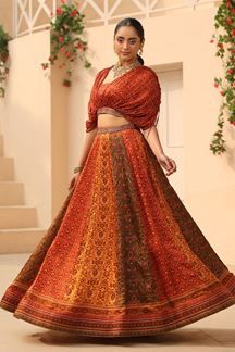 Picture of Magnificent Printed Designer Indo-Western Lehenga Choli for Haldi and Mehendi