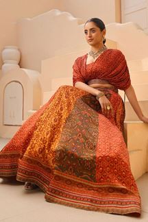 Picture of Magnificent Printed Designer Indo-Western Lehenga Choli for Haldi and Mehendi