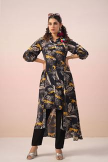 Picture of Dazzling Black Printed Designer Indo-Western Kurti Set for Party