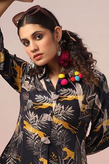 Picture of Dazzling Black Printed Designer Indo-Western Kurti Set for Party